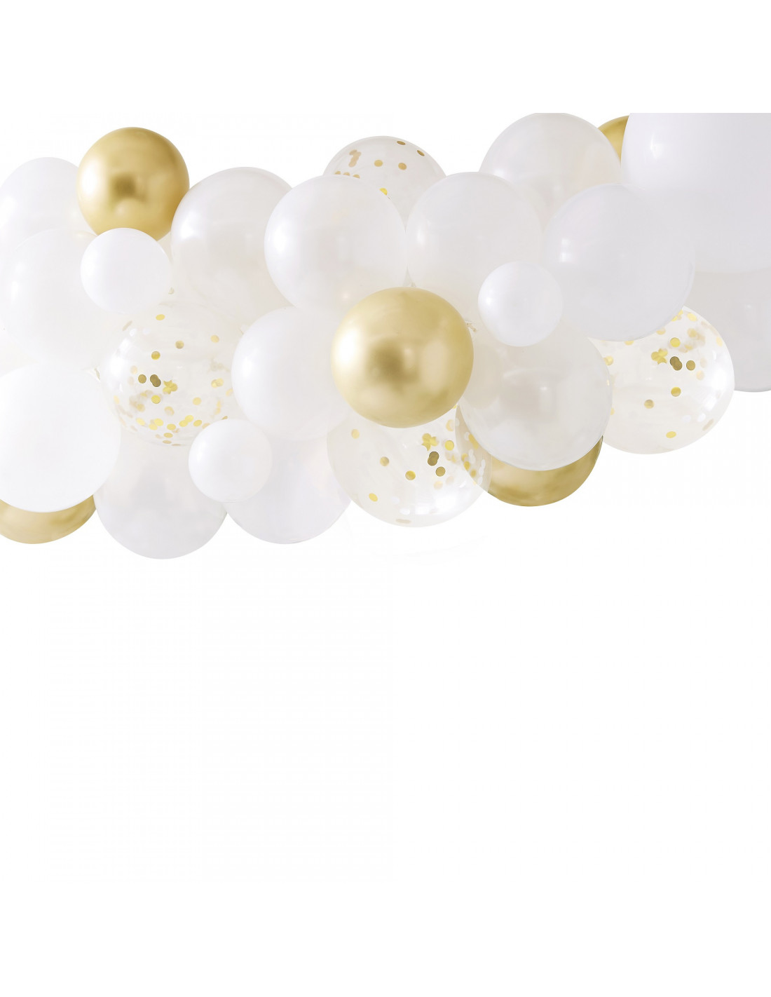 Kit Guirlande de Ballons Chrome Or, Blancs, Confettis - Les Bambetises