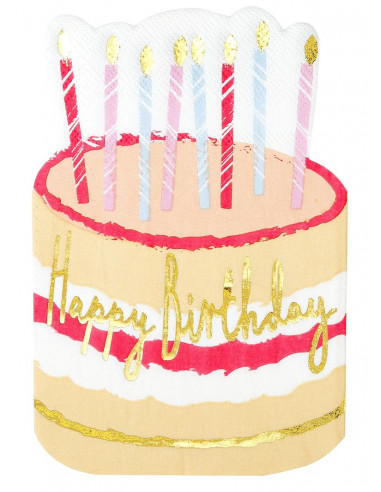 12 Serviettes Happy Birthday Gateau Pastel