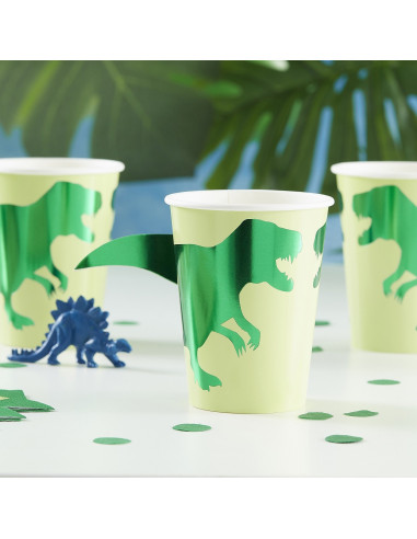 8-gobelets-dinosaures-verts-decoration-anniversaire-dinosaures