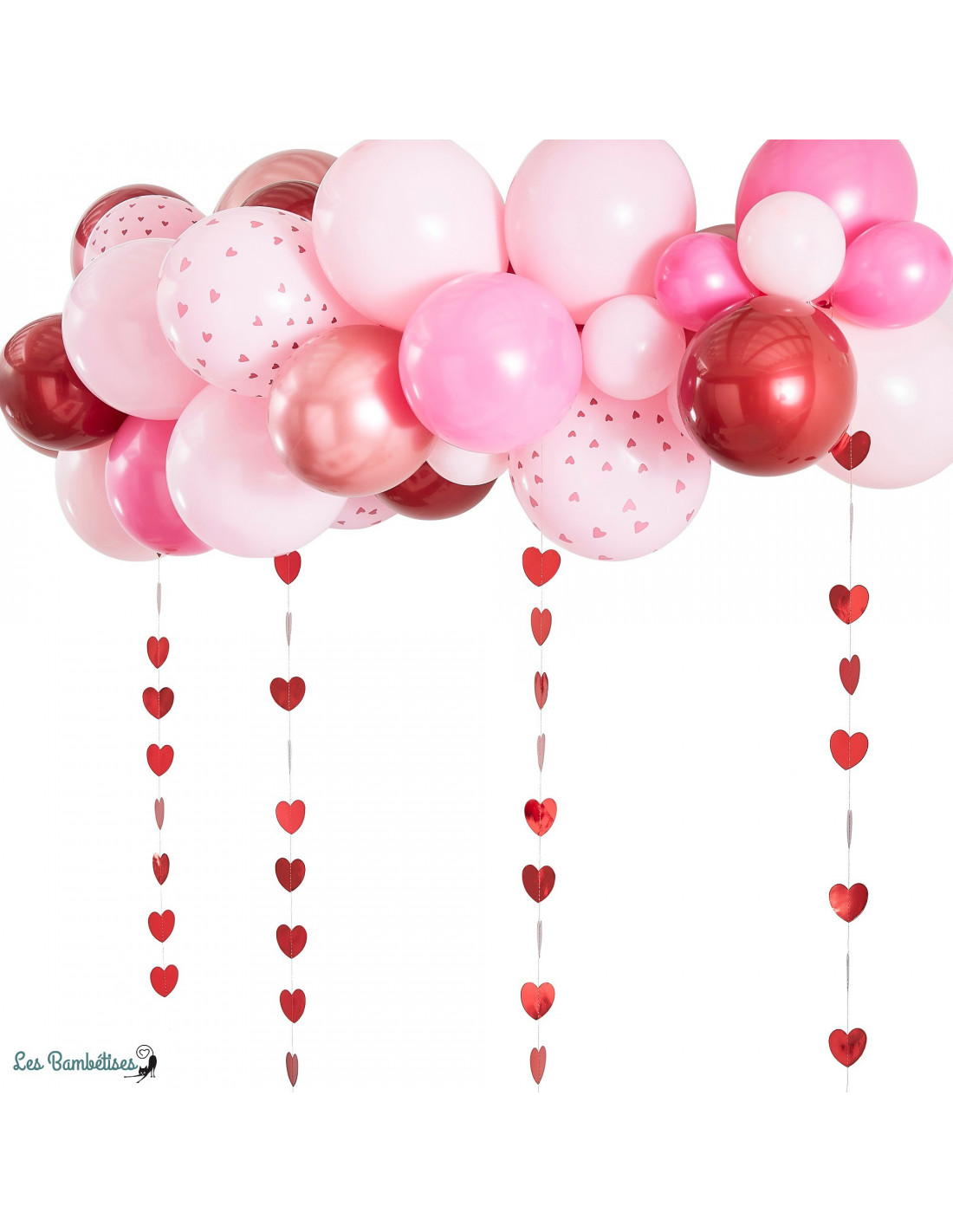 guirlande de #ballons et de #fleurs différentes tailles rose rouge   Comment faire une guirlande, Idées de ballon, Décoration anniversaire