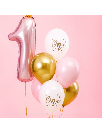 6 Ballons Roses Et Or Anniversaire 1 An