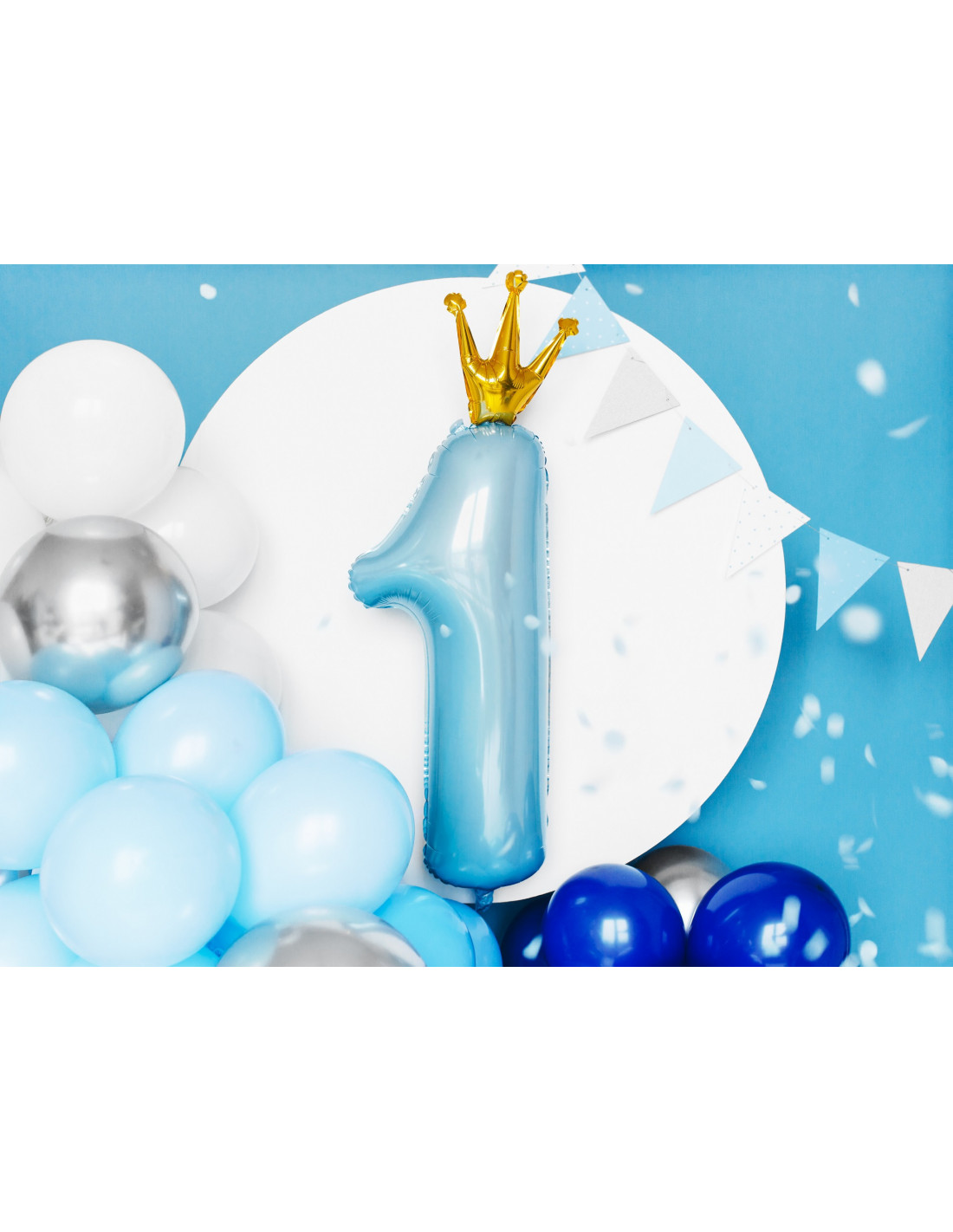 Chemin de table personnalisé ballons bleu et blanc anniversaire garçon