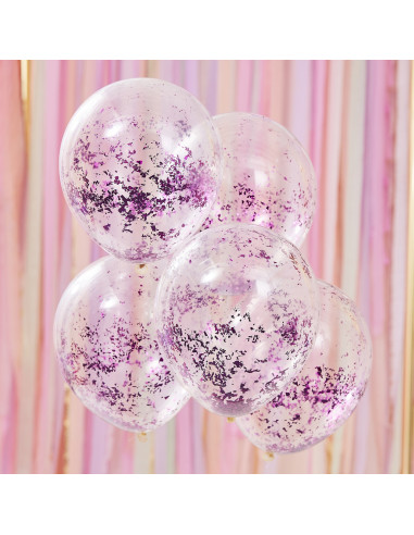 5 Ballons Confettis Irréguliers Lilas Métallisé Déco Fête Anniversaire