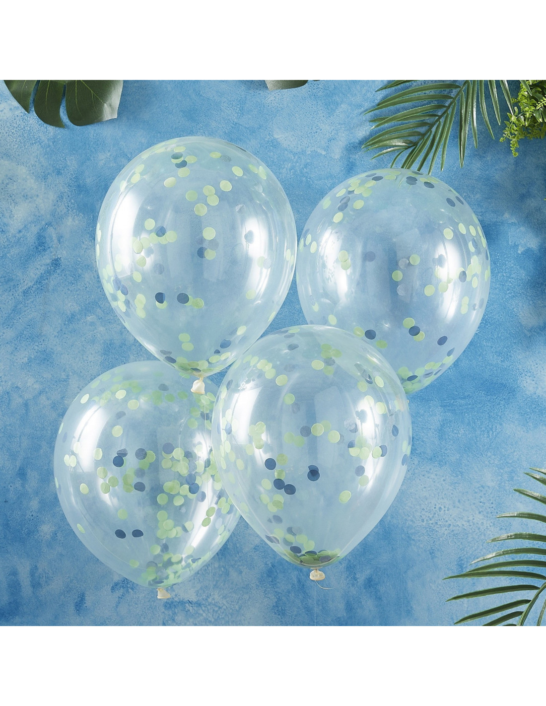 5 ballons confettis feuilles de palmier