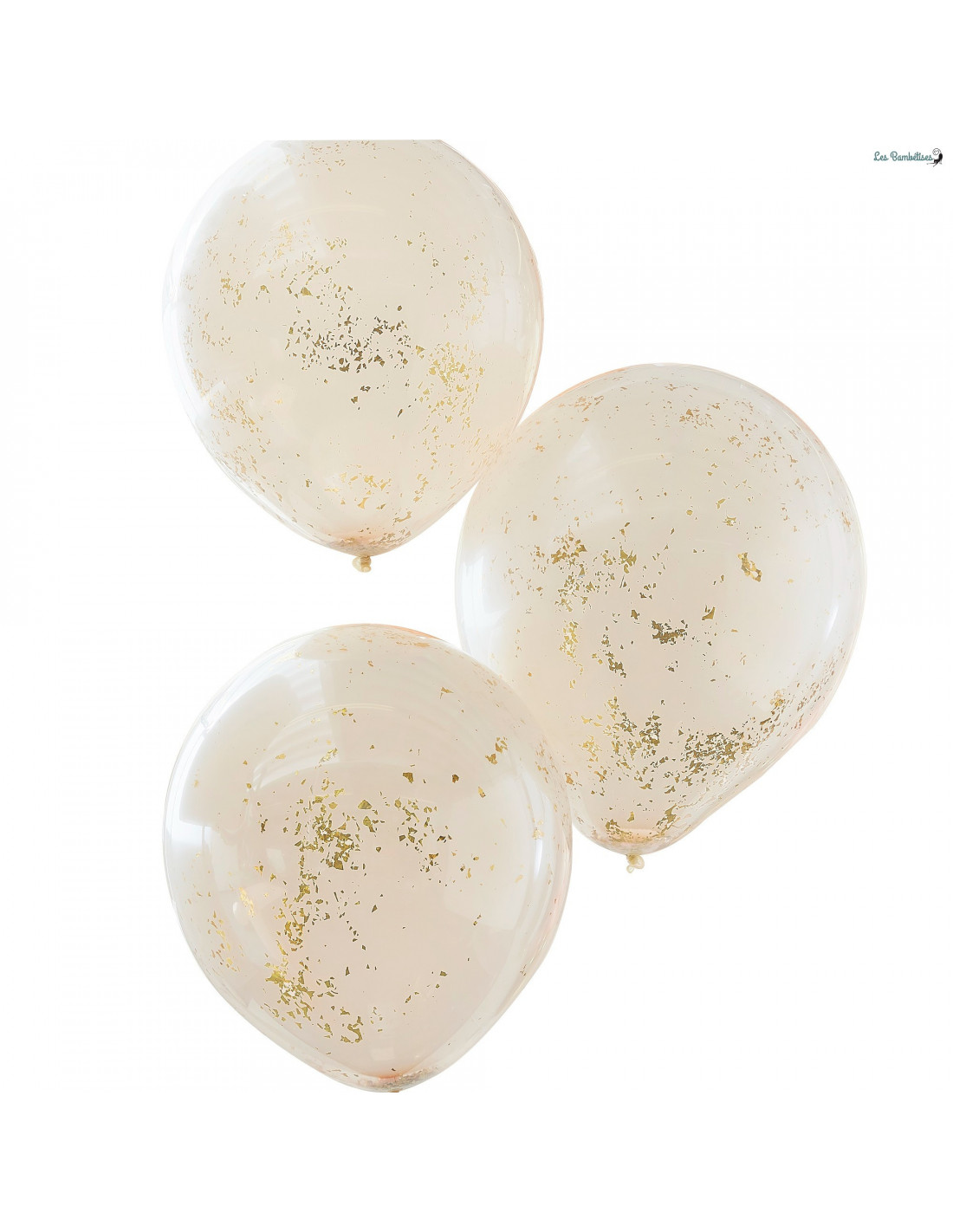 3 Grands Ballons Confettis Doubles Pêche Confettis Or - Les Bambetises