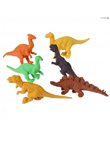 6 Gommes Dinosaures Colorées