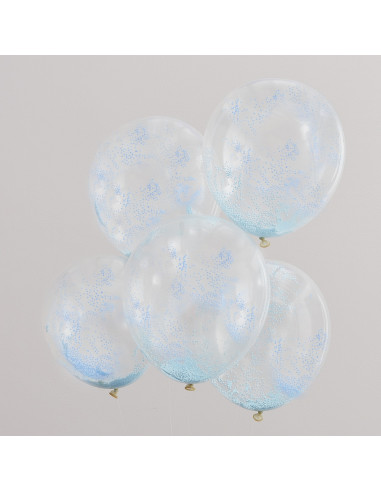5 Ballons Confettis Billes Bleues