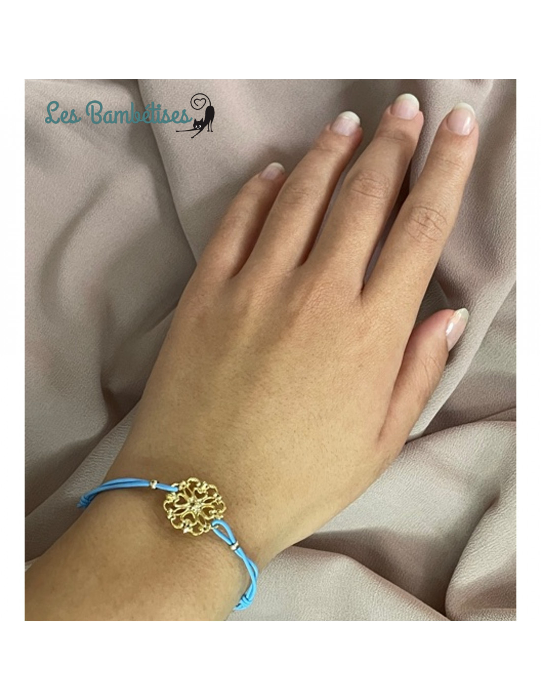 Bracelet Élastique Bleu Rosace Or - Les Bambetises