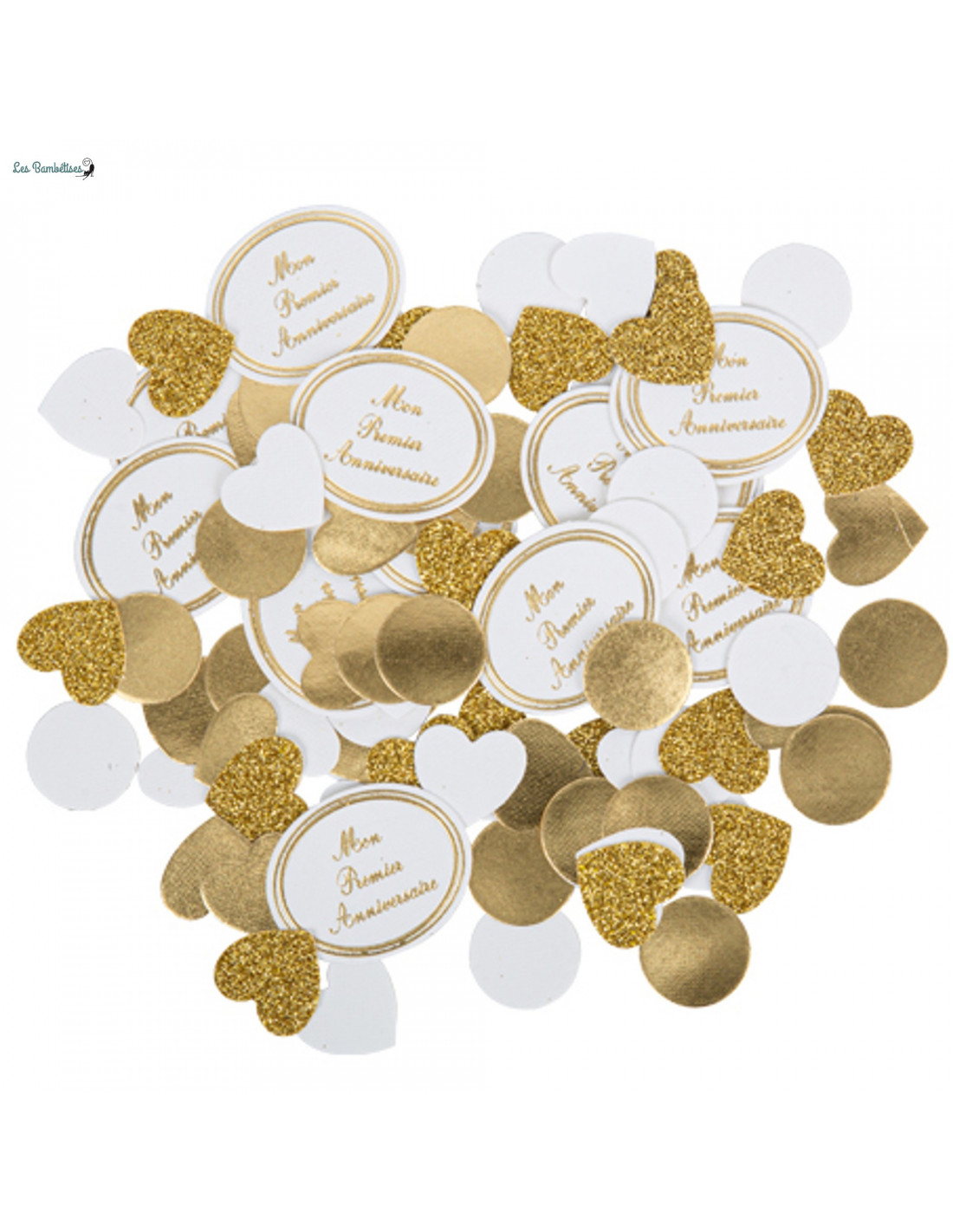 100 Confettis Premier Anniversaire Blanc & Or - Les Bambetises