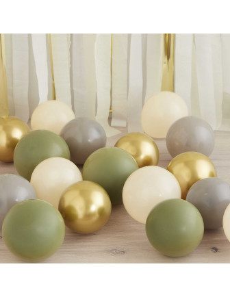40 Petits Ballons Vert Eucalyptus Nude Gris & Or - Les Bambetises