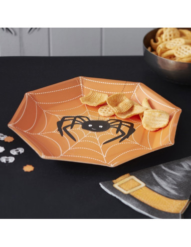 8 assiettes en carton araignée pour décoration fête Halloween