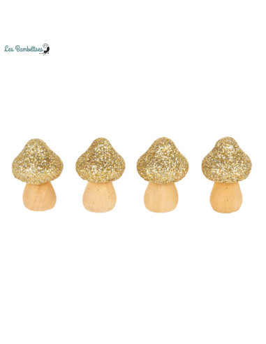 4-petits-champignons-en-bois-avec-paillettes-or