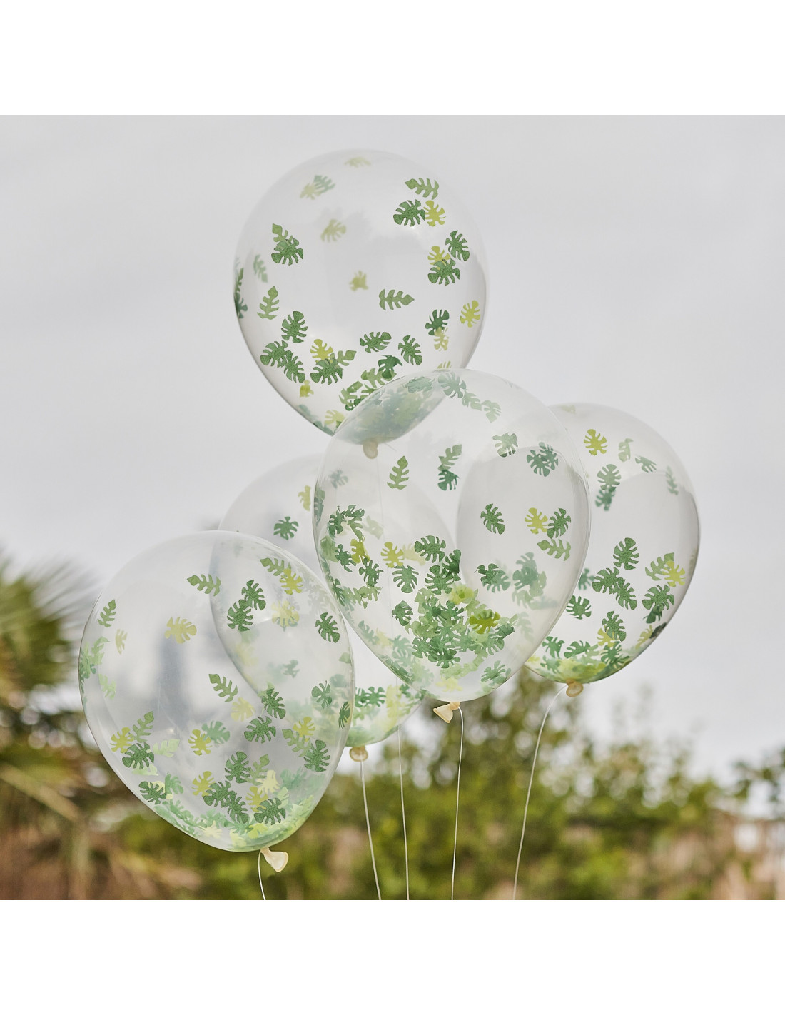 5 Ballons Confettis Jungle Feuilles Palmiers - Les Bambetises