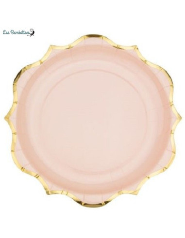 8-assiettes-rose-pastel-bordure-doree