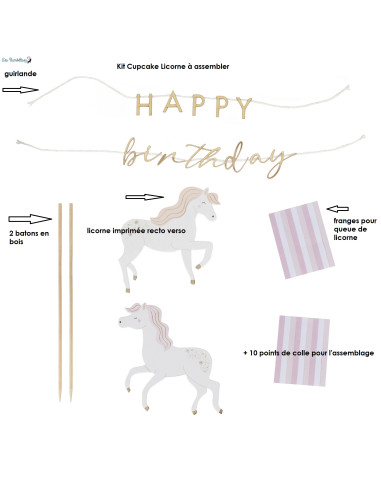 Kit Cake Topper Licorne Happy Birthday - Les Bambetises
