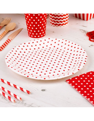 8 assiettes en carton pois rouges