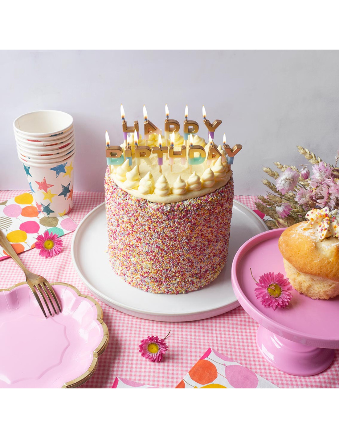 Bougies Happy Birthday Pastels & Or - Les Bambetises