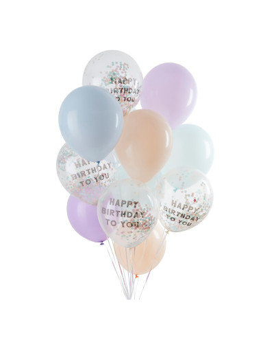 Kit 12 ballons anniversaire pastel
