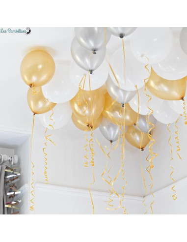 30-ballons-plafond-blancs-or-argent-avec-ruban