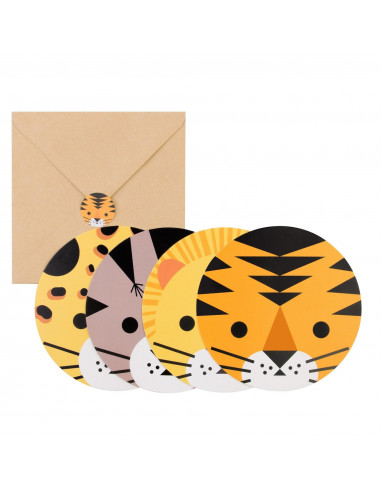 nikima Schönes für Kinder - Lot de 5 cartes d'invitation Panda Jungle vert  avec 5 enveloppes transparentes pour anniversaire d'enfant fille garçon