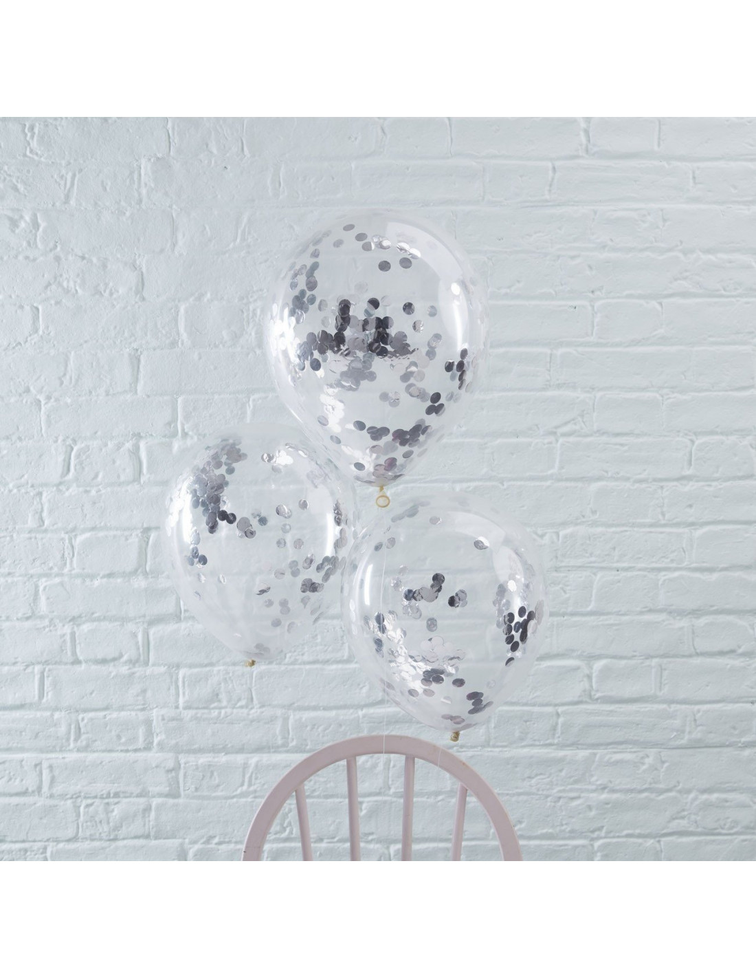 5 Ballons Transparents Confettis Argent à l'intérieur - Les Bambetises