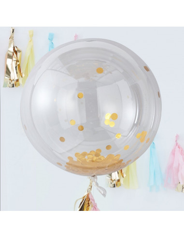 3 ballons géants transparents avec confettis dorés à l'intérieur
