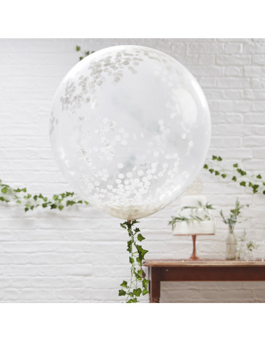 3 ballons géants transparents avec confettis blancs à l'intérieur