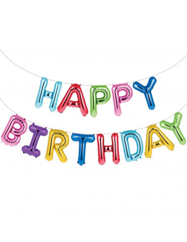 Guirlande ballons métalliques "Happy Birthday" multicolores