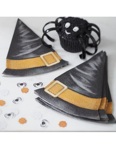 12 serviettes en forme de chapeau de sorcière pour décoration fête Halloween