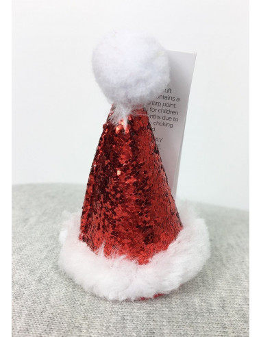 Barrette mini chapeau de père Noël paillettes rouges fourrure blanche et pompon blanc