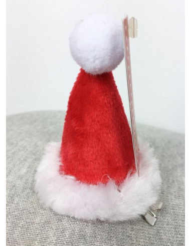 Barrette mini chapeau de père Noël fourrure rouge fourrure blanche et pompon blanc