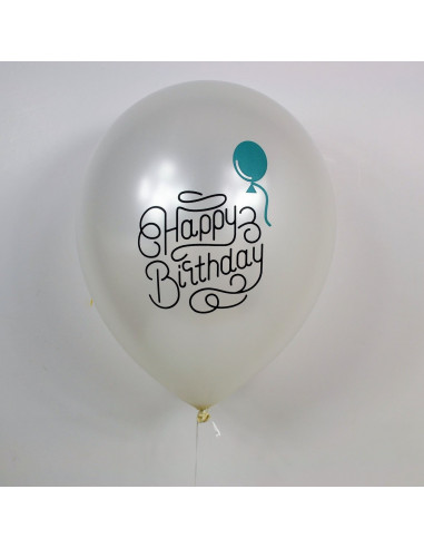 5 ballons blancs métallisés imprimés "Happy birthday" avec ballon vert