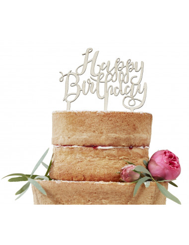 Cake Topper en Bois Happy Birthday - Les Bambetises