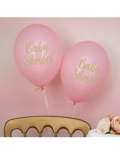 8 ballons roses écriture "Baby Shower"