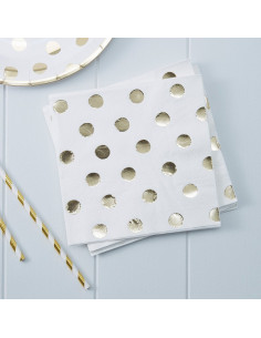 20 serviettes en papier blanc grands pois dorés