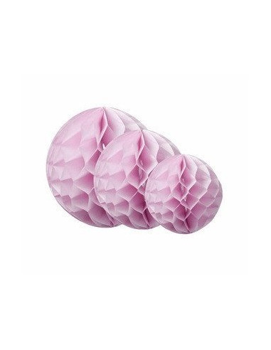 3 boules alvéolées en papier de soie rose pastel 25cms/20cms/15cms