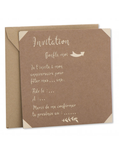 10 invitations et 10 enveloppes kraft écritures dorées