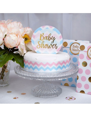 Décoration gateau Cake topper "Baby Shower" bleu et rose