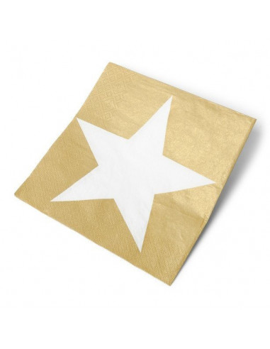 20 serviettes fond doré étoile blanche
