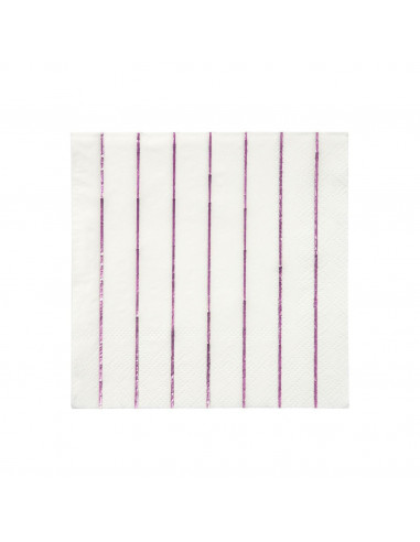 16 petites serviettes blanches rayures roses métallisées meri meri