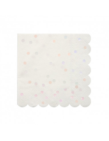 16 petites serviettes blanches avec pois transparents et irisés meri meri