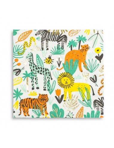 16 grandes serviettes thème animaux de la jungle