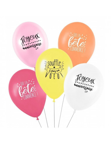 5 ballons anniversaire pastels Sorbet