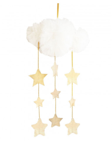 Mobile nuage en tulle ivoire avec étoiles dorées
